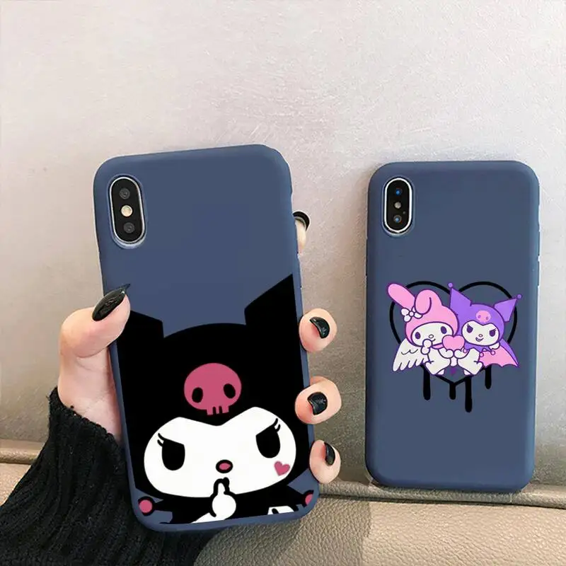 

Cute cartoon Sanrio Kuromi Rabbit Phone Case for iPhone 13 12 mini 11 Pro XS MAX X XR 7 8 6 Plus Candy Color blue Soft Silicone