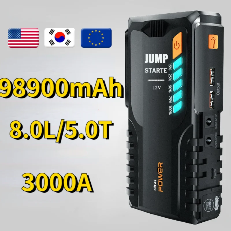 98900mah Powerful Car Starting Battery Starting Device Booster Starter Jump Power Bank Car Battery Charger