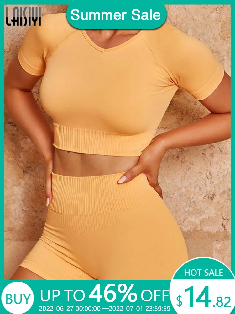 

Women Short Set 2 piece Butt Scrunch Shorts Crop Top Seamless Outfit High Waist Leggings Sportswear Suit Summer Female Tracksuit