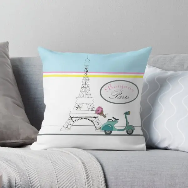 

Bonjour Paris Printing Throw Pillow Cover Car Cushion Waist Comfort Home Anime Bedroom Square Office Case Pillows not include