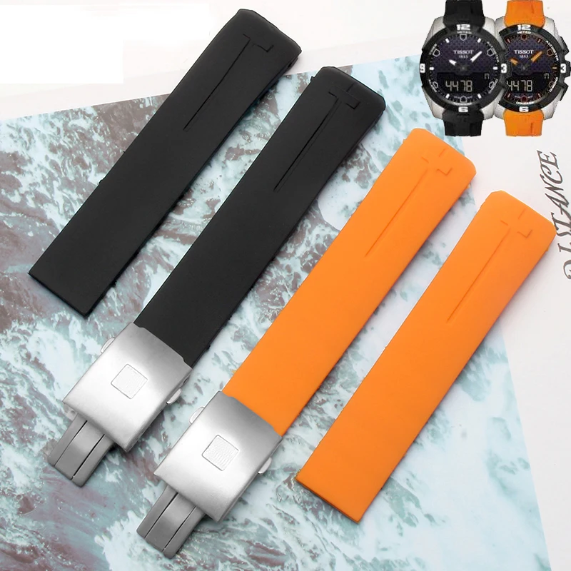Ремешок силиконовый для часов Tissot T-TOUCH T013 T047 21 мм мягкий резиновый спортивный