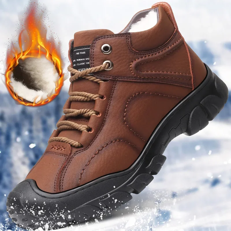 Зимние ботинки 2024, износостойкие мужские ботинки на подошве, шерстяныетеплые удобные зимние прогулочные ботинки, нескользящая мужская хлопковаяобувь