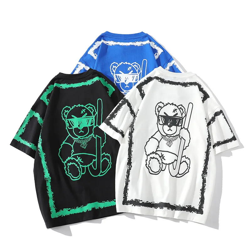 

Summer Men's Anime Oversized T-shirts Cotton Hip Hop Graphic T Shirts Male Cool Monkey Full Print America Streetwear Tees