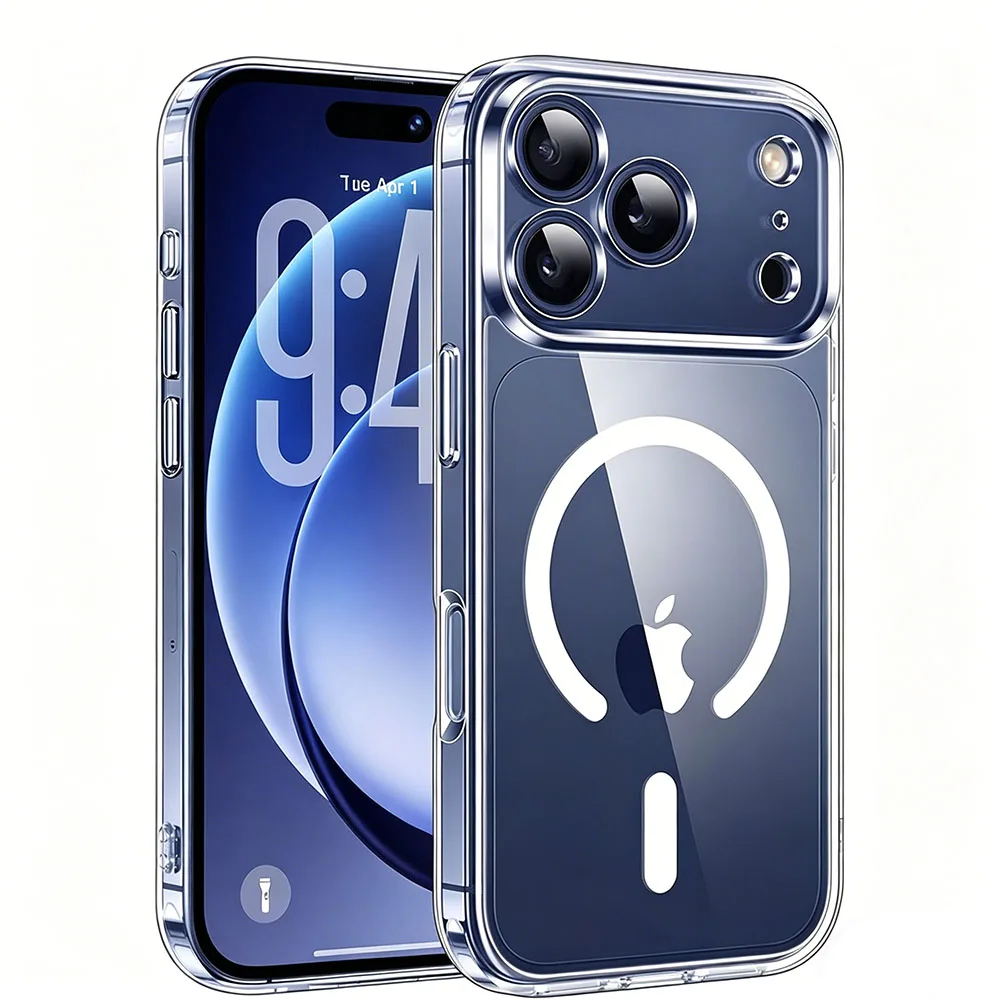 Фото Магнитный гибридный жесткий чехол для Magsafe для iPhone 17, 17E, Air 16, 16E, 15, 14 Plus, 13 Pro Max, противоударный, прозрачный, из мягкого ТПУ №2