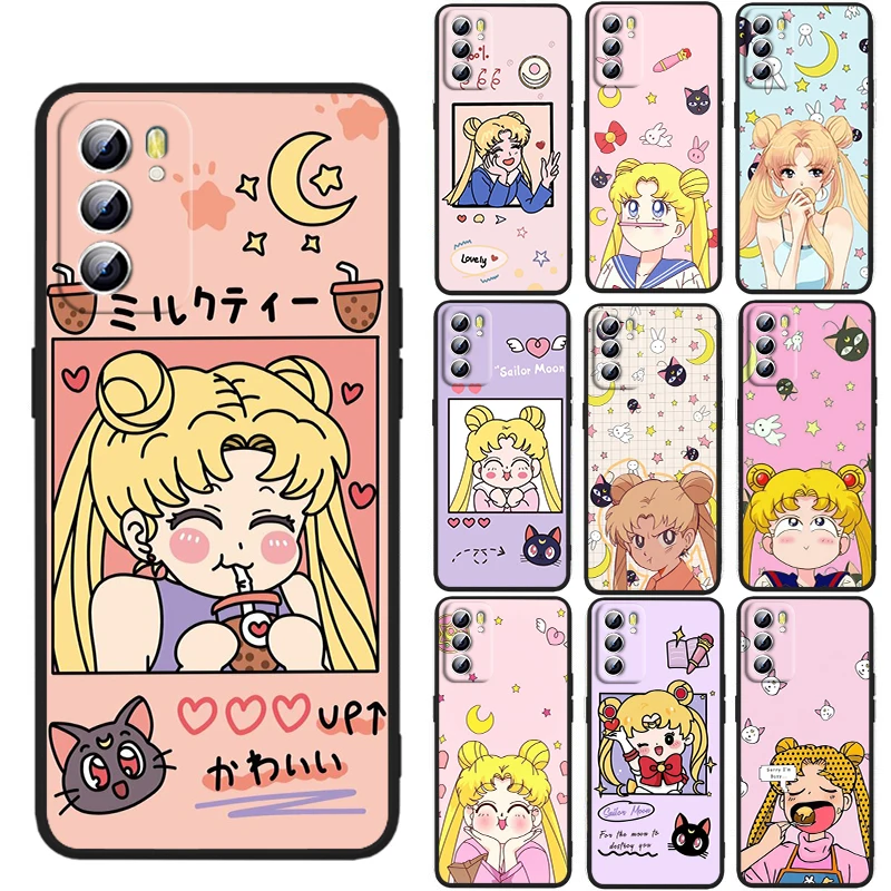 

Sailor Moon Cartoon For OPPO Reno 7 6 5 4 3 SE Z F Pro Plus 4G 5G Black Phone Case Silicone Cover Soft Shell Funda Capa