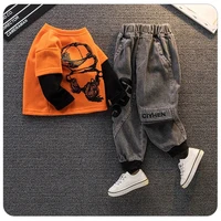 kids boys sweater pants suit spring and autumn new boy baby long sleeved t shirt jeans two piece childrens clothing