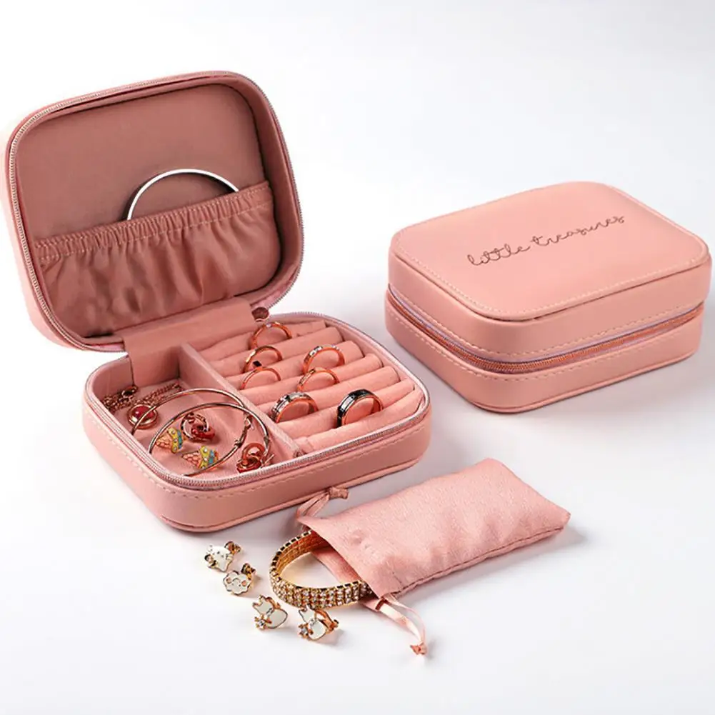 

Jewelry Box Double Layer Space-saving Faux Leather Earrings Necklace Jewelry Organizer for Travel