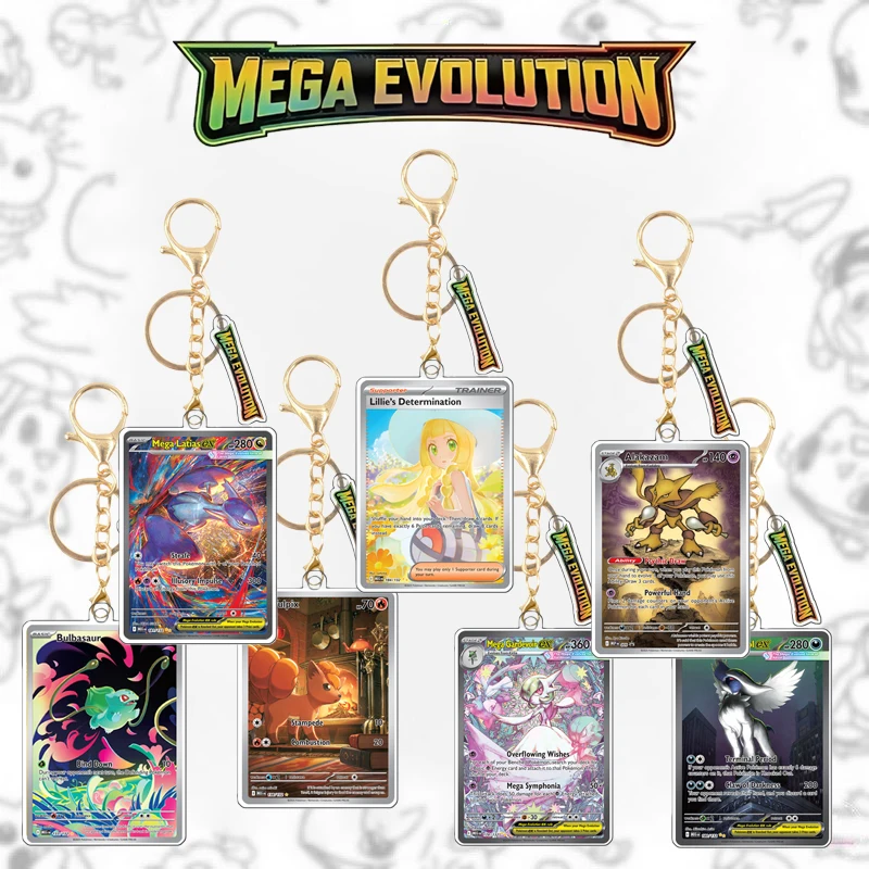 Фото Ptcg Mega Evolution, английская версия, брелок для карт, аниме Lillie Bulbasaur Latias, игра, самодельная акриловая подвеска, подарок №1