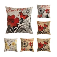 realistic oil painting style retro flower cushion cover linen cotton pillow case for sofa car home decoration chair gift zy242