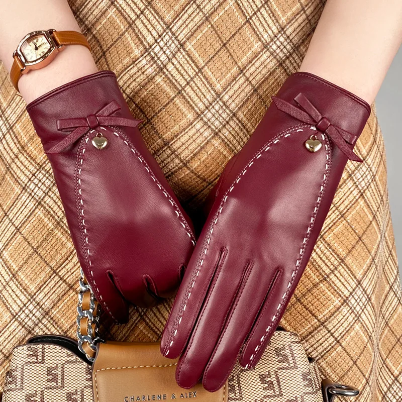 Real Leather Gloves Female Thermal Plus Velvet Thicken Fashion Windbreak Sheepskin Women Gloves Touchscreen YSW2022