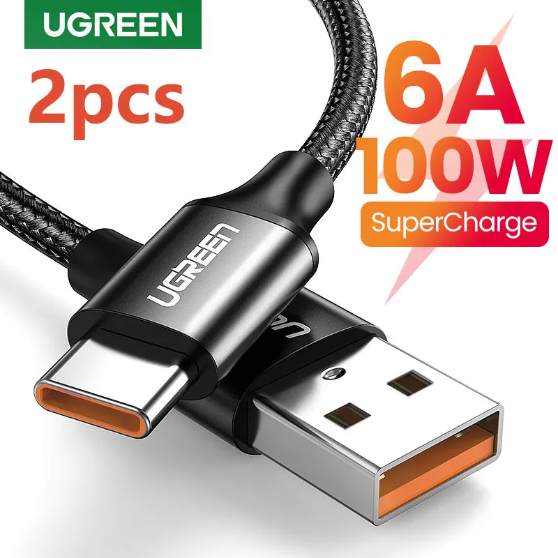 

Кабель зарядный UGREEN, 2 шт., USB Type-C, 6 А, 100 Вт, 1,5 м