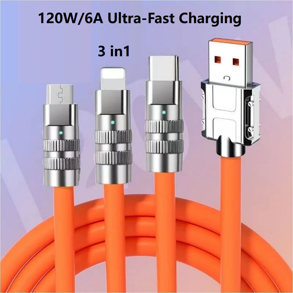 

3 в 1, USB-кабель для быстрой зарядки, 120 Вт/6 А