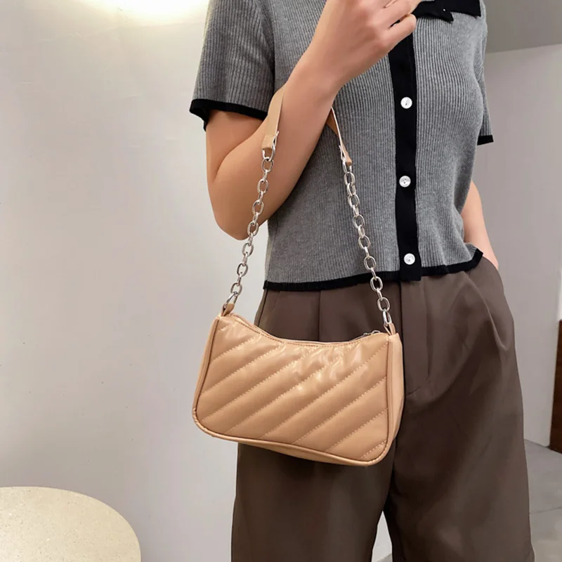 

Fashion Chain Handbags for Women 2023 Trend Zipper Shoulder Bag PU Leather Portable Female Rhombic Texture Bag for dropshipping
