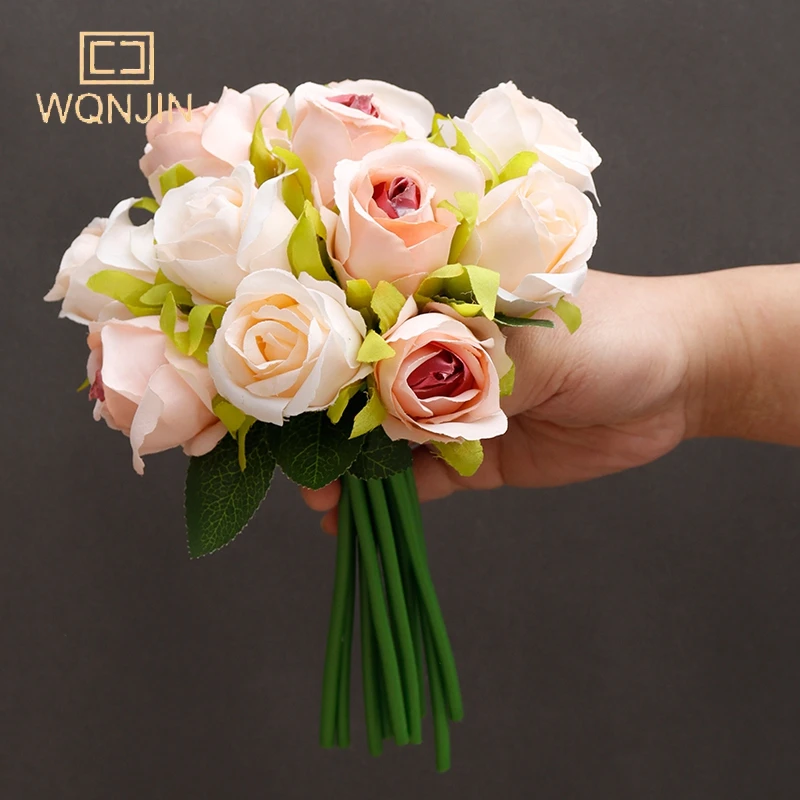 

Искусственные шелковые розы WQNJIN синие 12 головок