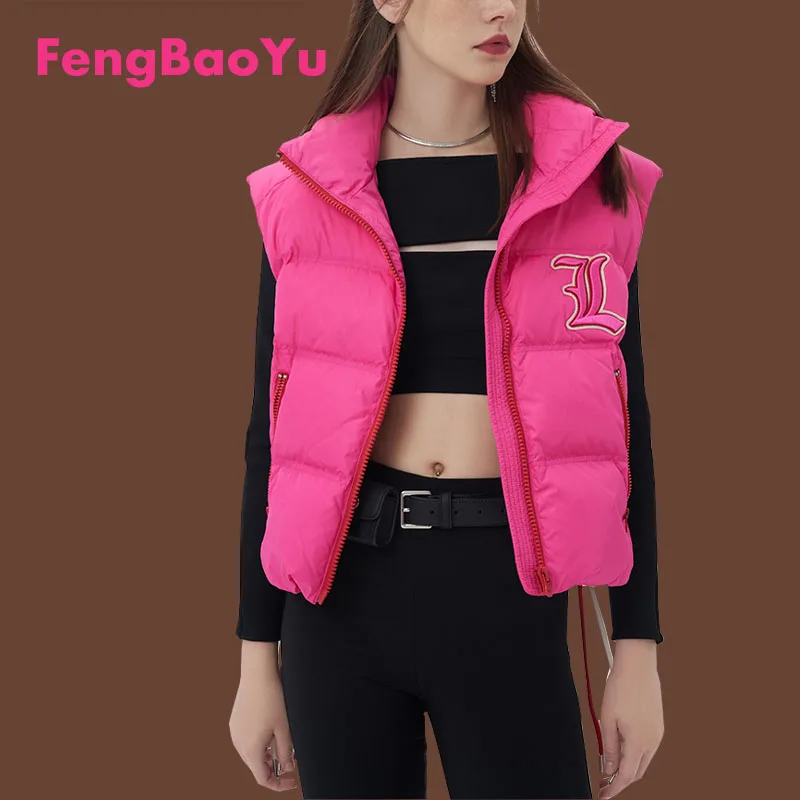 

Fengbaoyu Autumn Winter Women's Down Jacket Fashion Warm Duck Down Vest Pink Stand Collar Coat Healthy Comfortable Women's Wear