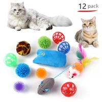 12pcsset pet cat interactive toys funny teasing cats bell ball plush mouse fish toys pet kitten cats training accesoriess