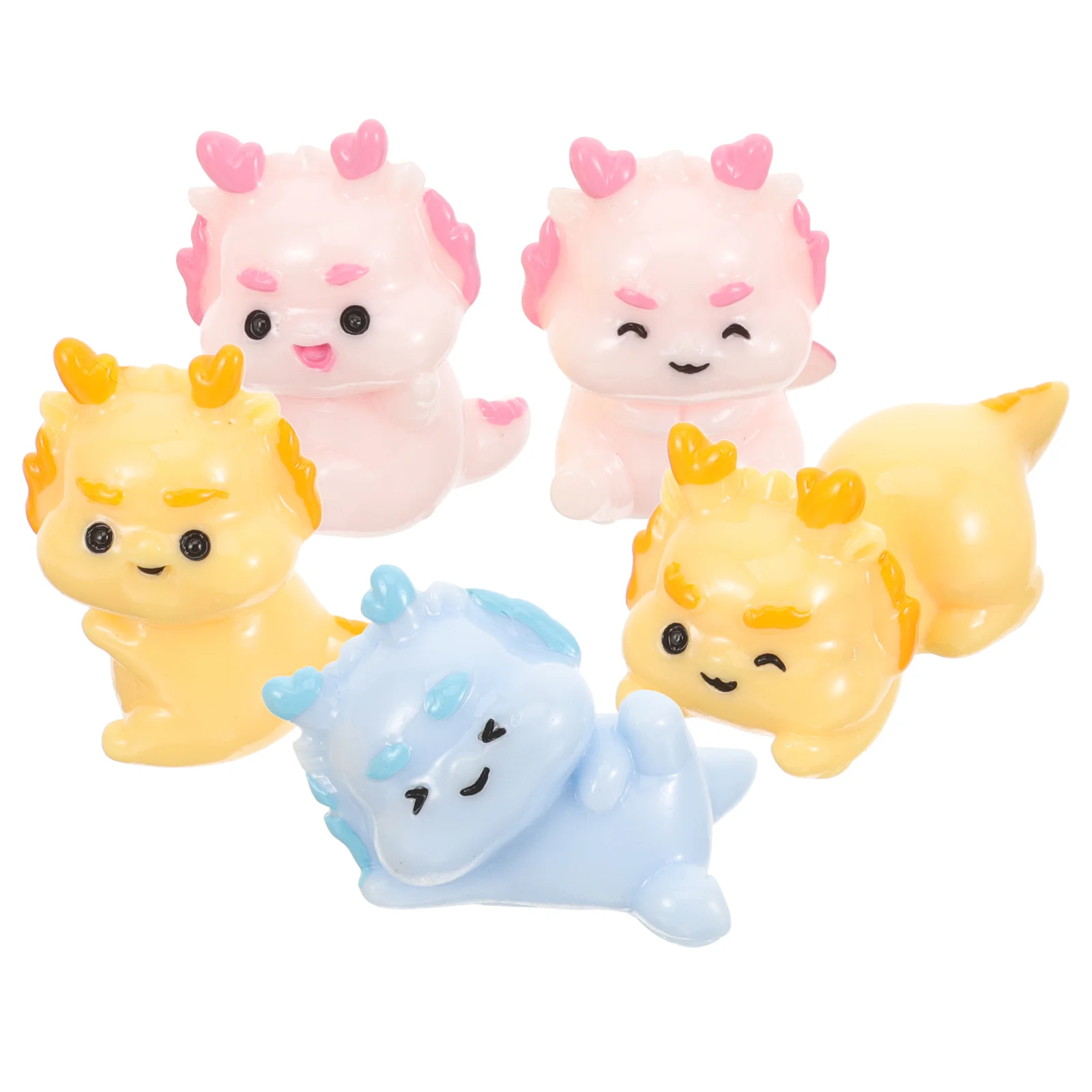 

5 Pcs Cake Decorations Dragon Model Cartoon Figurines Statue Resin Decorative Adornment