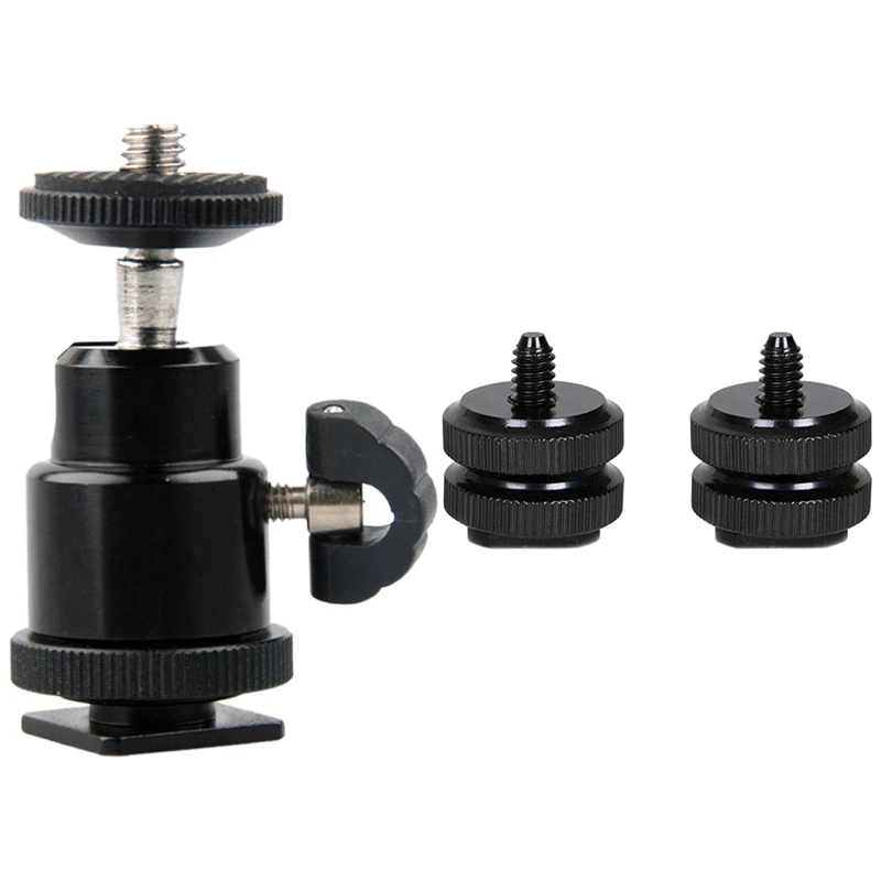 

1 Pcs Mini Ball Head 1/4 Inch Mount With Flash Shoe & 2 Pcs Shoe Screw Mount Adapter Dslr Tripod Screw Adapter