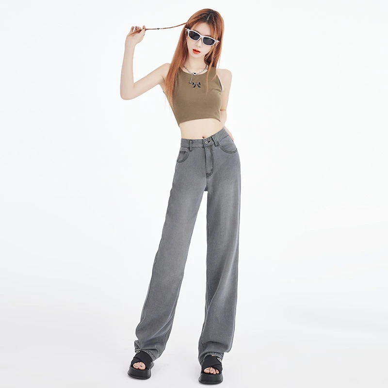 2023Jeans Women's Black Pants Spring/Summer Commuting Real Time Photos Tian Si Ultra Thin Slim Straight Tube Wash