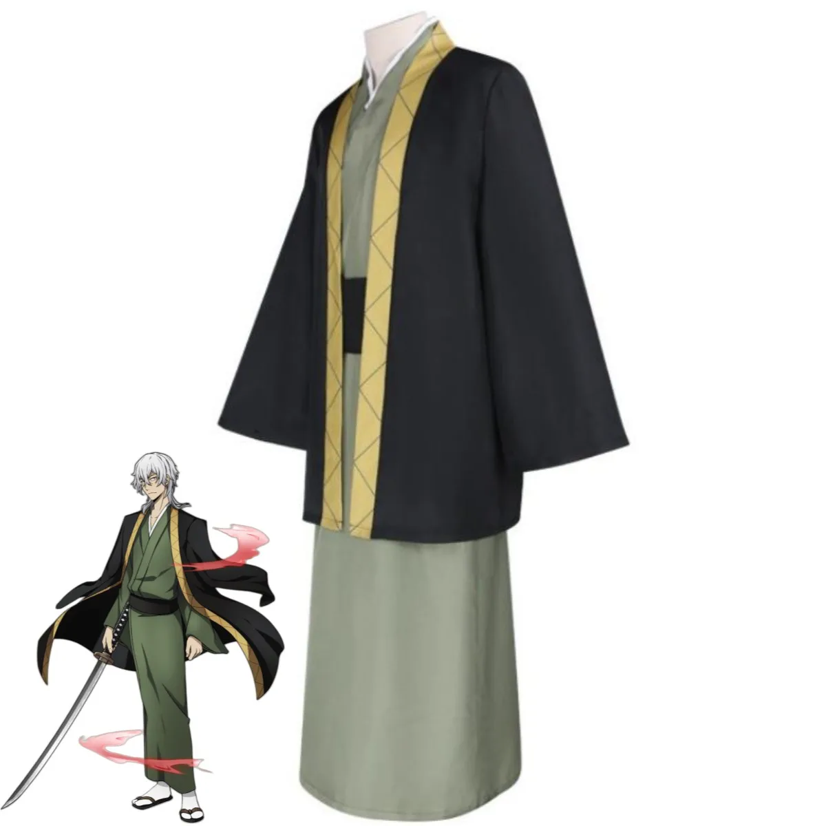 Фото XQAnime Bungo Stray Dogs Fukuzawa Yukichi Косплей Костюм Член детективного агентства Японское кимоно Плащ Парик Человек Костюм на Хэллоуин №3
