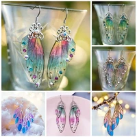 minar multiple fantasy neon rhinestones cicada wings earrings fairy butterfly gradient rainbow blue sequin long dangle earrings