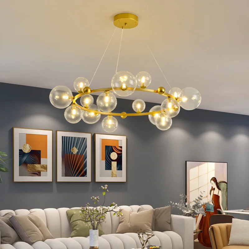 

Kitchen Living Room Shop Hanging Lamp Home Decor Lighting Modern New Magic Beans Glass Ball Led Ceiling Chandelier For Dining