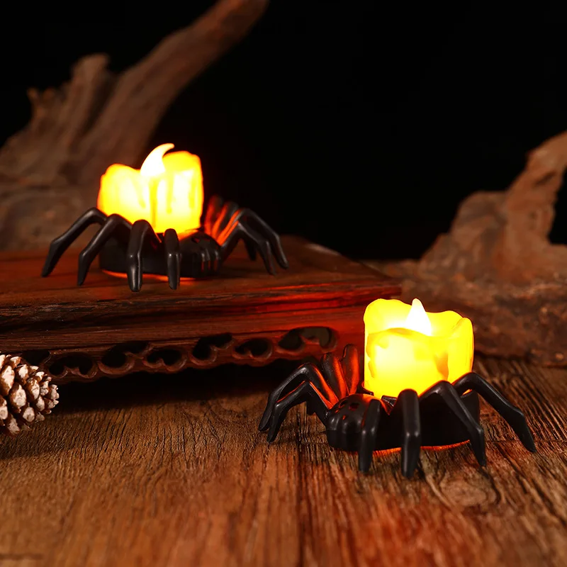 

12pcs Black Spider Candle Light Halloween Atmosphere Lantern Glowing LED Night Light Halloween Party Decor Home Haunted House