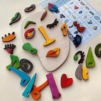 wooden montessori face puzzle toy early educational aids learning art abstract picasso intellectual game imagination develop toy