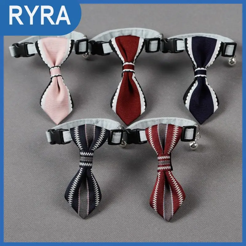 

Pet dog Cat Collars & Leads Adjustable Soft Oxford Puppy Collars Pet Collars with Bells Gentleman Tie Necklace Collar