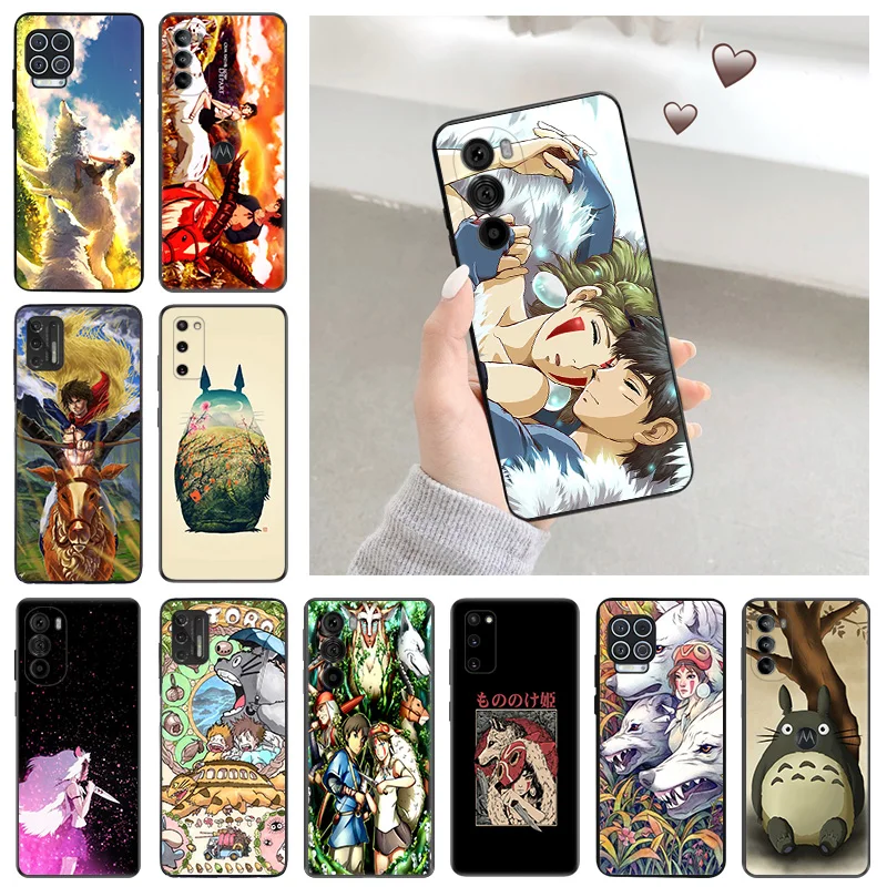 

Princess Mononoke Anime Silicone Black Phone Cases for Motorola Moto G73 G53 G Stylus Edge 30 20 One G9 G82 G72 G52 G32 G22 G200