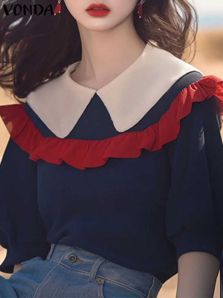 Женская элегантная блузка большого размера 2024 VONDA повседневные однотонные топы с