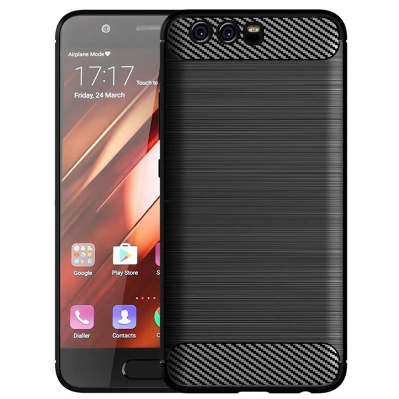 Матовый Силиконовый чехол для Huawei P10 Plus противоударный из углеродного волокна