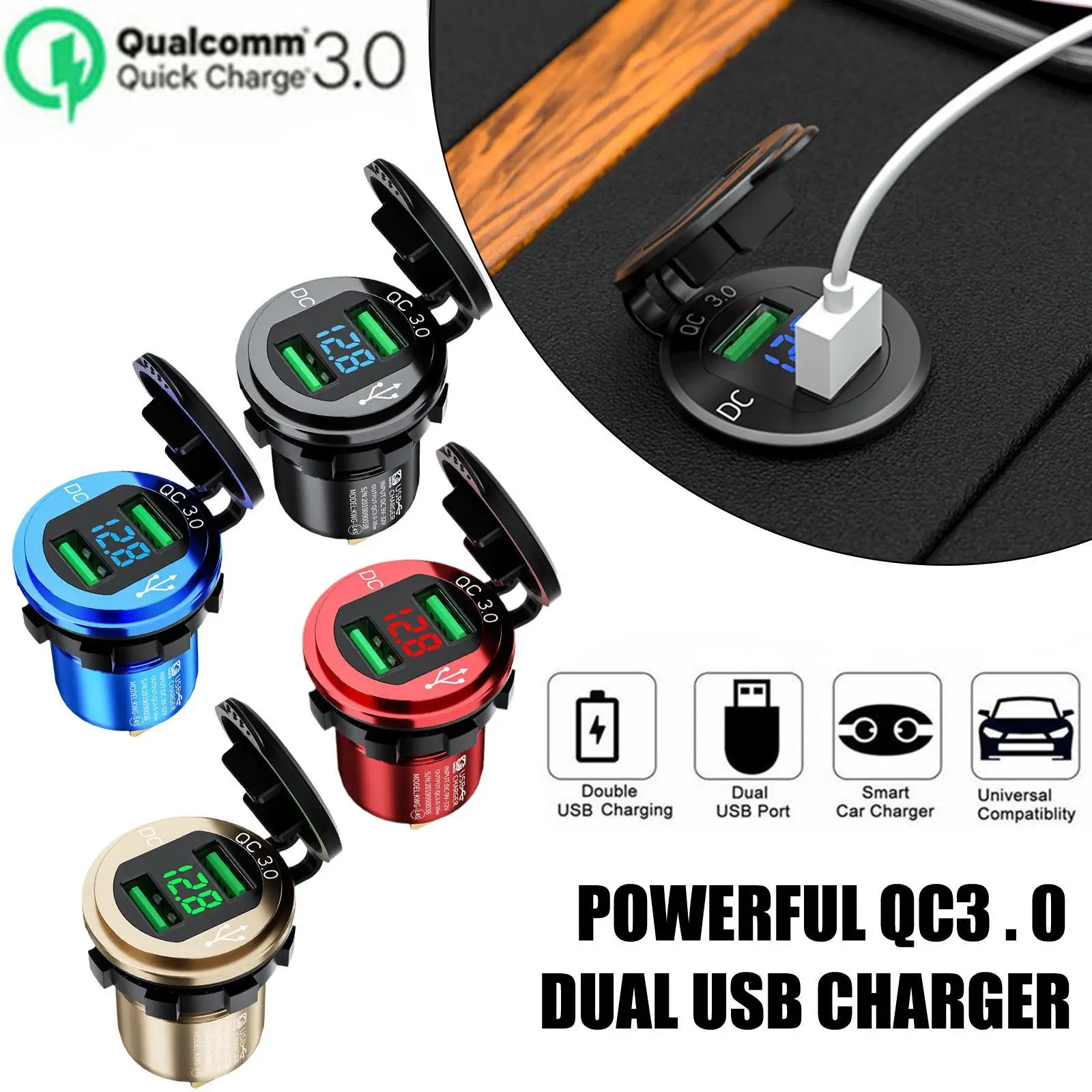 

Автомобильное зарядное устройство с двумя USB-портами, 12 В/24 В