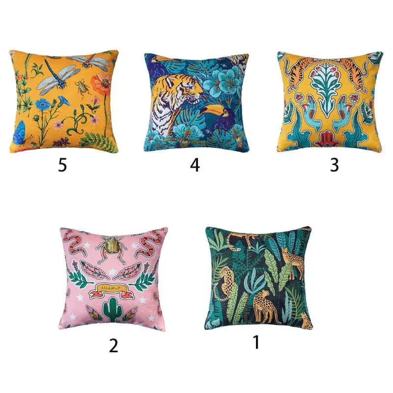 

Новинка Наволочка для подушки в американском пасторальном стиле синельный квадратный Красочный Наволочка для подушки с леопардовым принтом и тигром