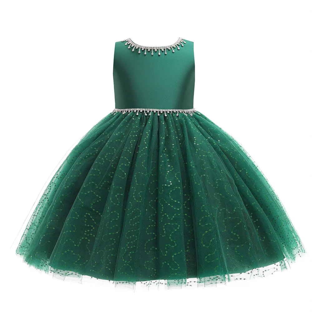 

Princess O-neck A-line Tulle Flower Girls Dress Sparkly Rhinestone Sequin Sleeveless skinny knee length First Communio Ball Gown