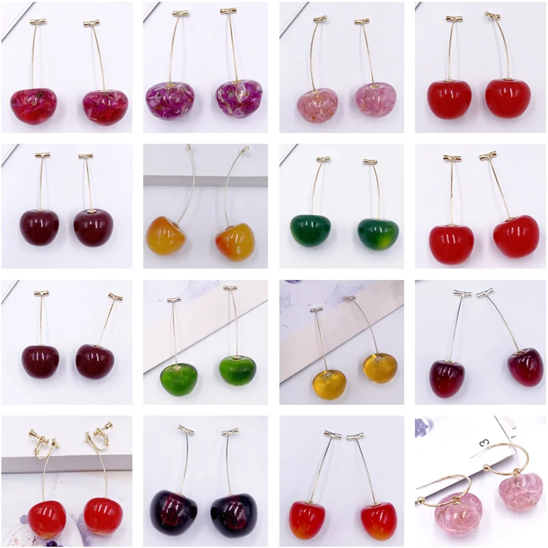 

Clear Resin Red Green Pink Cherry Hook Earrings for Women Mujer Gold Color Metal Fruit Dangle Earrings Wedding Jewelry Gifts