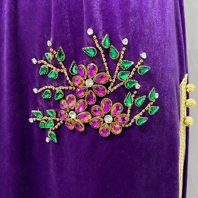 Gorgeous Kaftan Party Dresses Women Velvet One Side Slit Moroccan Muslim Evening Caftan with Belt Gulf Jalabiya Dubai  Abaya