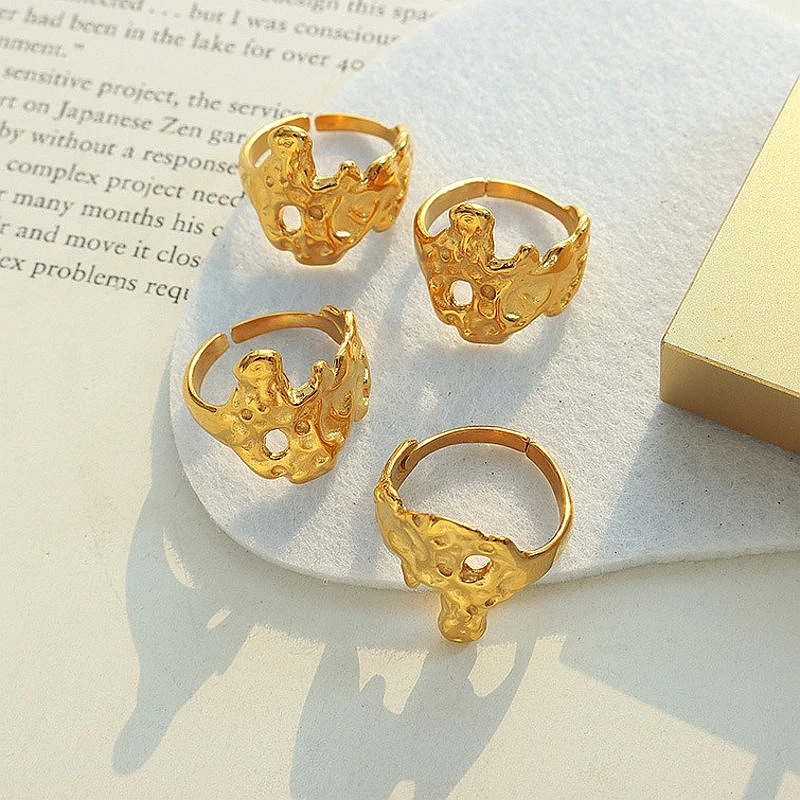 

Irregular Cheese Hollow Rings For Women Men Stainless Steel Ring Trendy Gold Plated Korean Accessories Luxury Designer Jewelry