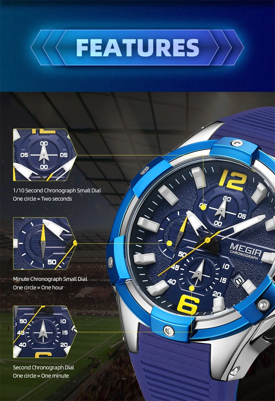 MEGIR мужские оригинальные роскошные спортивные часы с хронографом в стиле