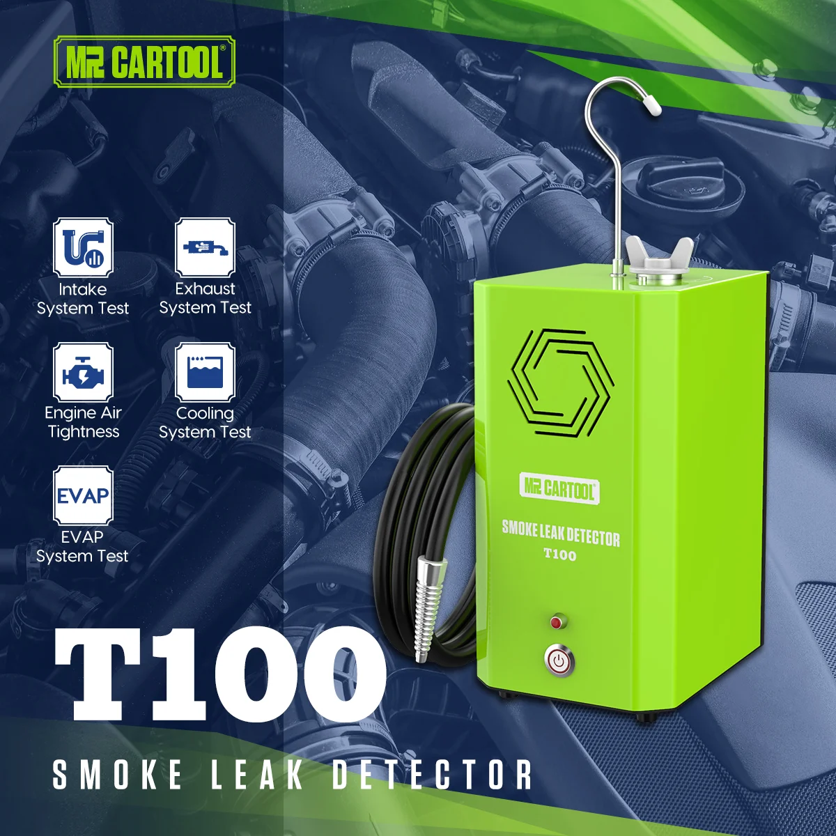 Автомобильный детектор утечки дыма MRCARTOOL T100, тестер для труб, 12 В, анализатор выхлопных газов, система EVAP, генератор дыма для автомобиля