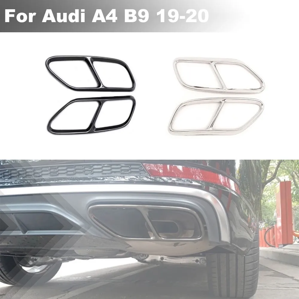 

High Quality Stainless Steel Silver Car Rear Exhaust Tail Pipe Cover Trim Muffler For Audi A4 B9 19-20 Sticker Auto Accessories