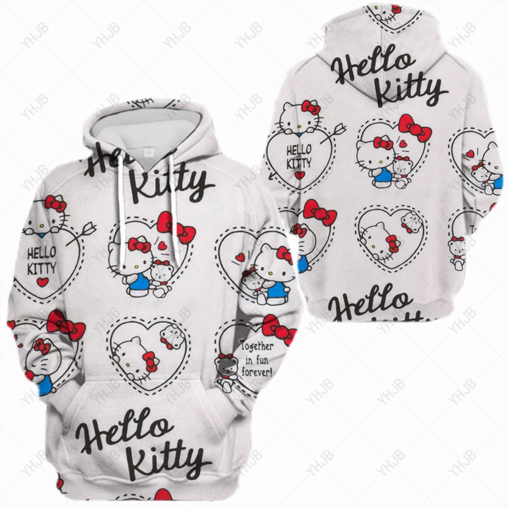 

Japanese Kawaii Hello Kitty Cat Long Sleeved Sweater Cute Female Cartoon Printed Women Loose Versatile Top Aesthetic Clothes