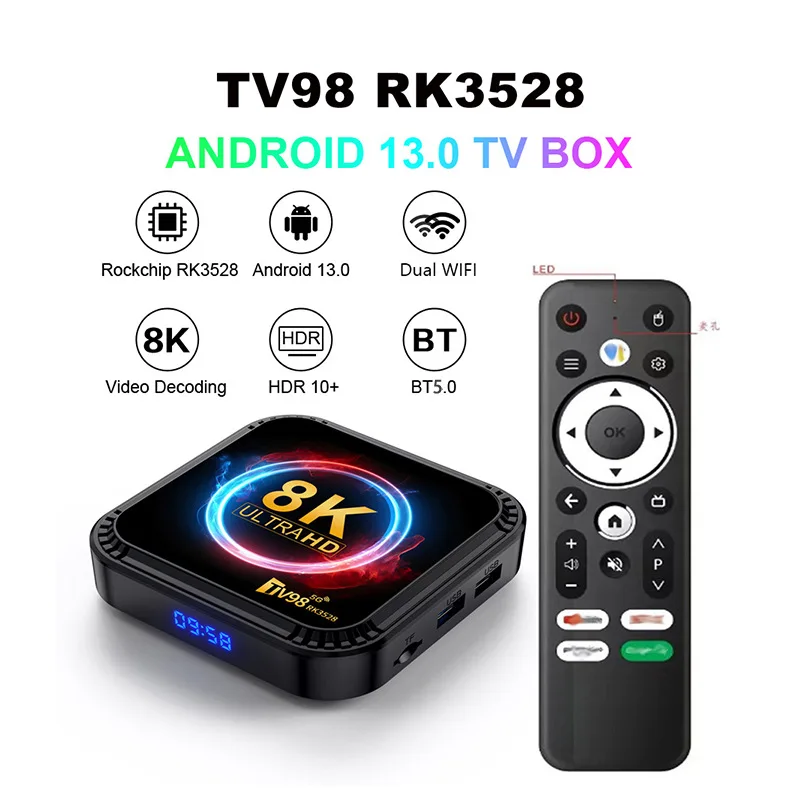TV98 RK3528 set-top box 8K 4K HD 5G dual WIFI6 Android 13 Bluetooth Game 2G 16G 4G 32G TV