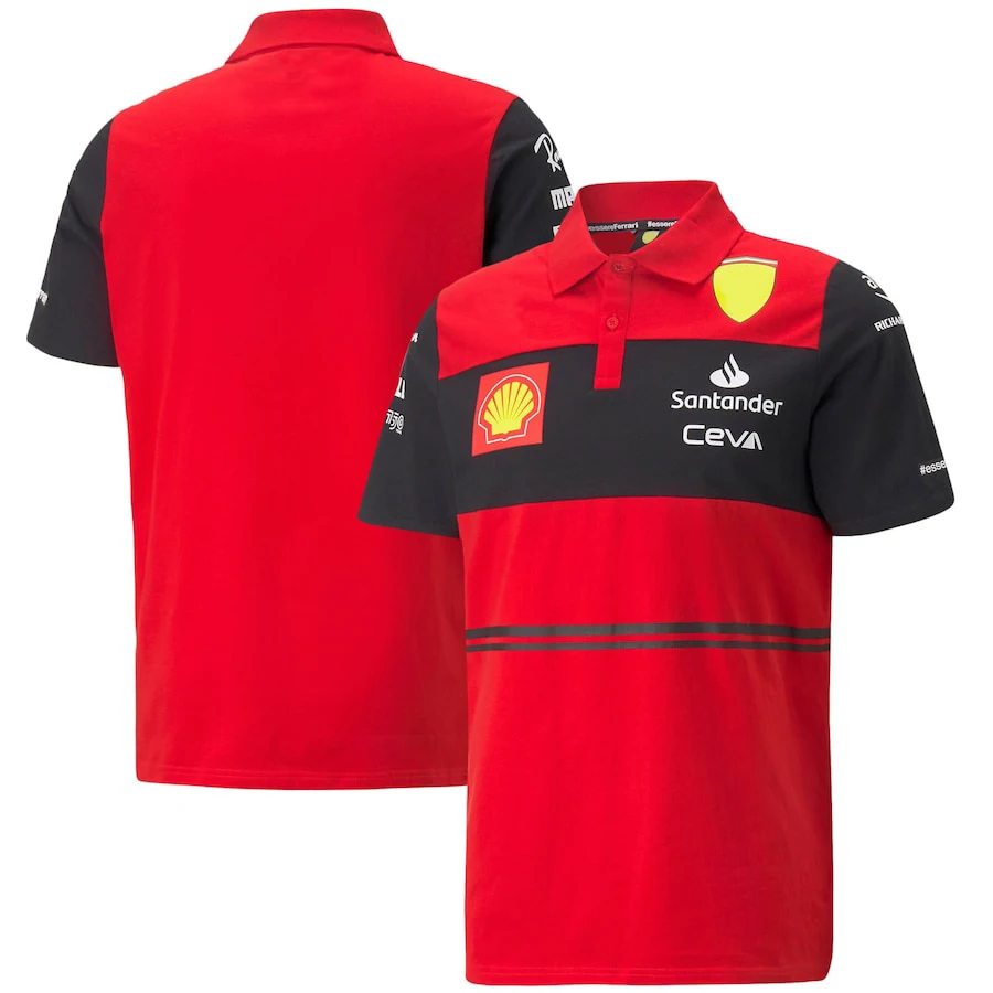 

For Ferrari 2022 F1 Racing Team Motorsport Outdoor Quick-Drying Sports Riding Button Polo Lapel Shirt Car Fans Red Do Not Fade