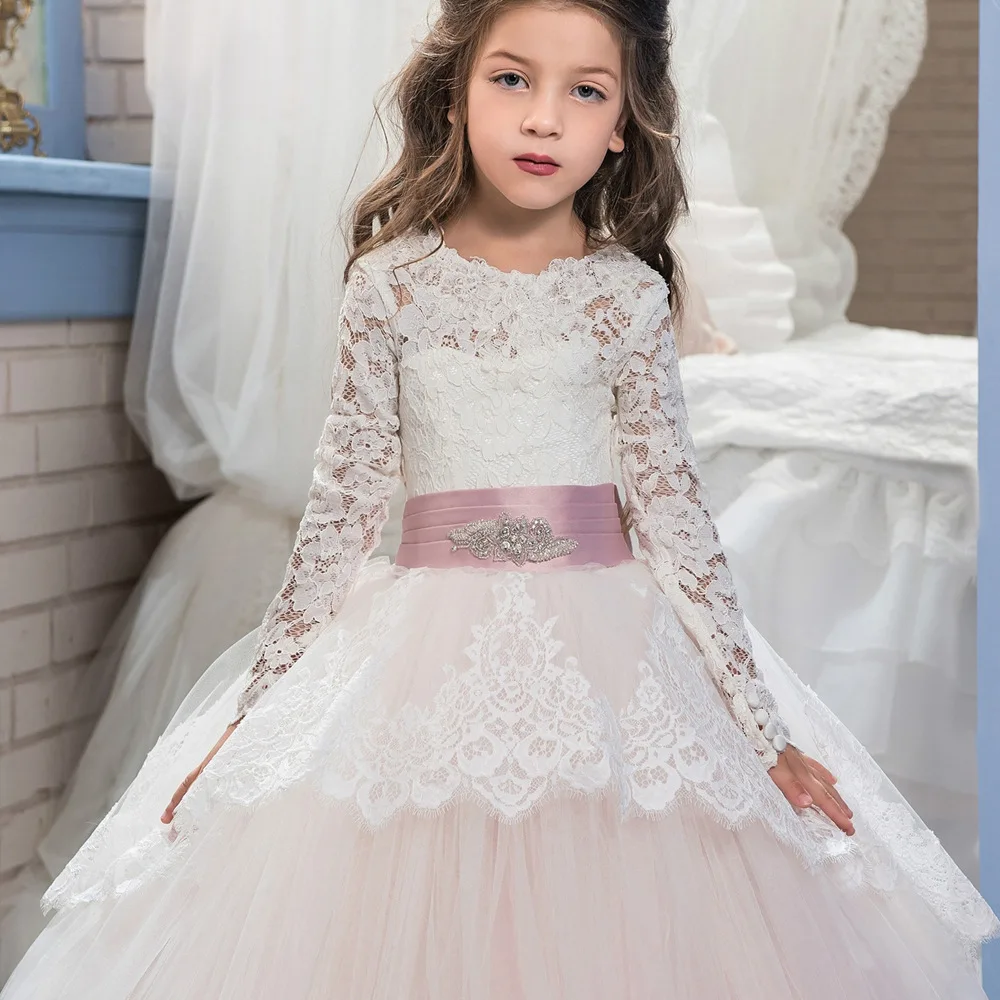 Lace long sleeved dance girl fluffy dress wedding dress violin piano dance performance Princess Dress