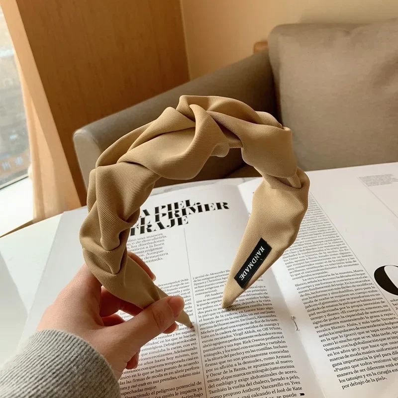 Женская однотонная повязка на голову со складками многофункциональная