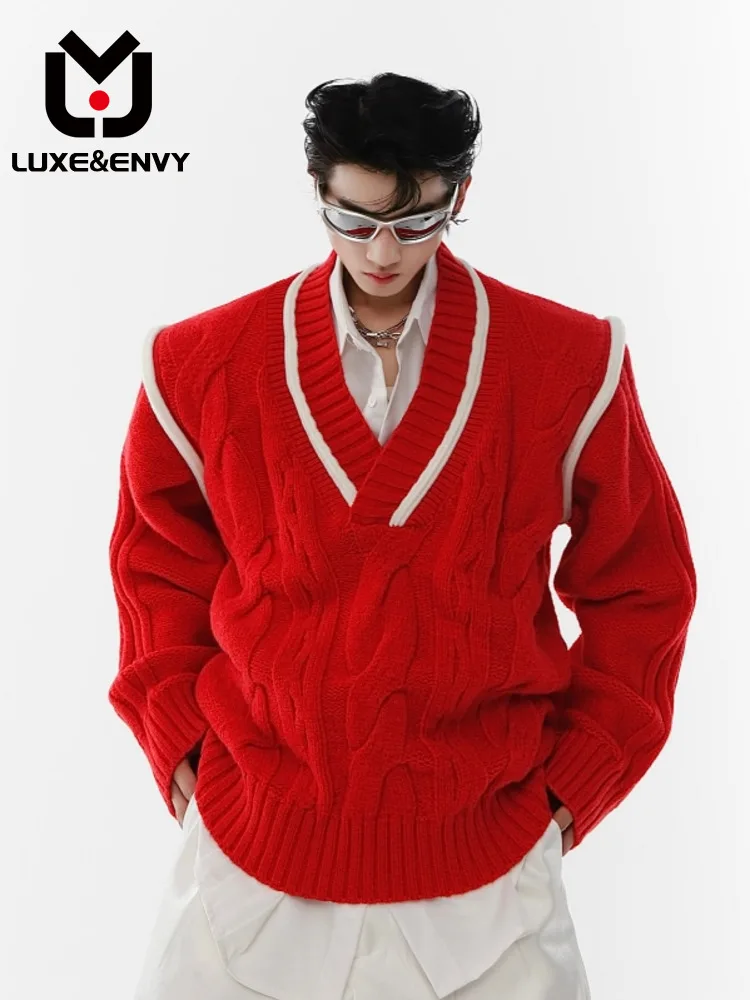 

LUXE&ENVY V-neck Sweater Lazy Soft Glutinous Embossed Sweater Loose Knit Spring Summer 2023 New