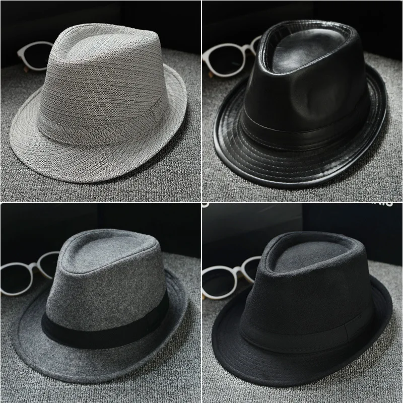 

Summer Fashion White Flat Brim Wide Brim Women's PU Leather Women's Jazz Hat Sun-shading Hat Beach Men's Cap