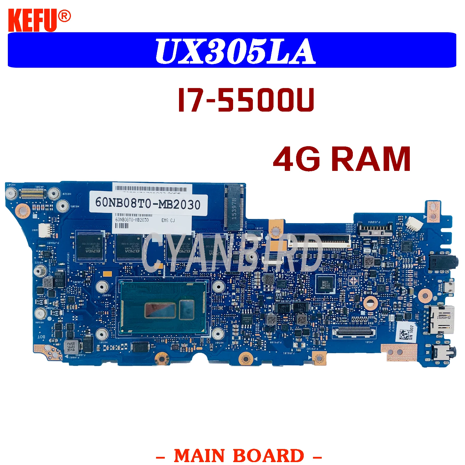 

KEFU UX305LA Original Mainboard For ASUS ZenBook UX305LA UX305L With 4GB-RAM I7-5500U Laptop Motherboard