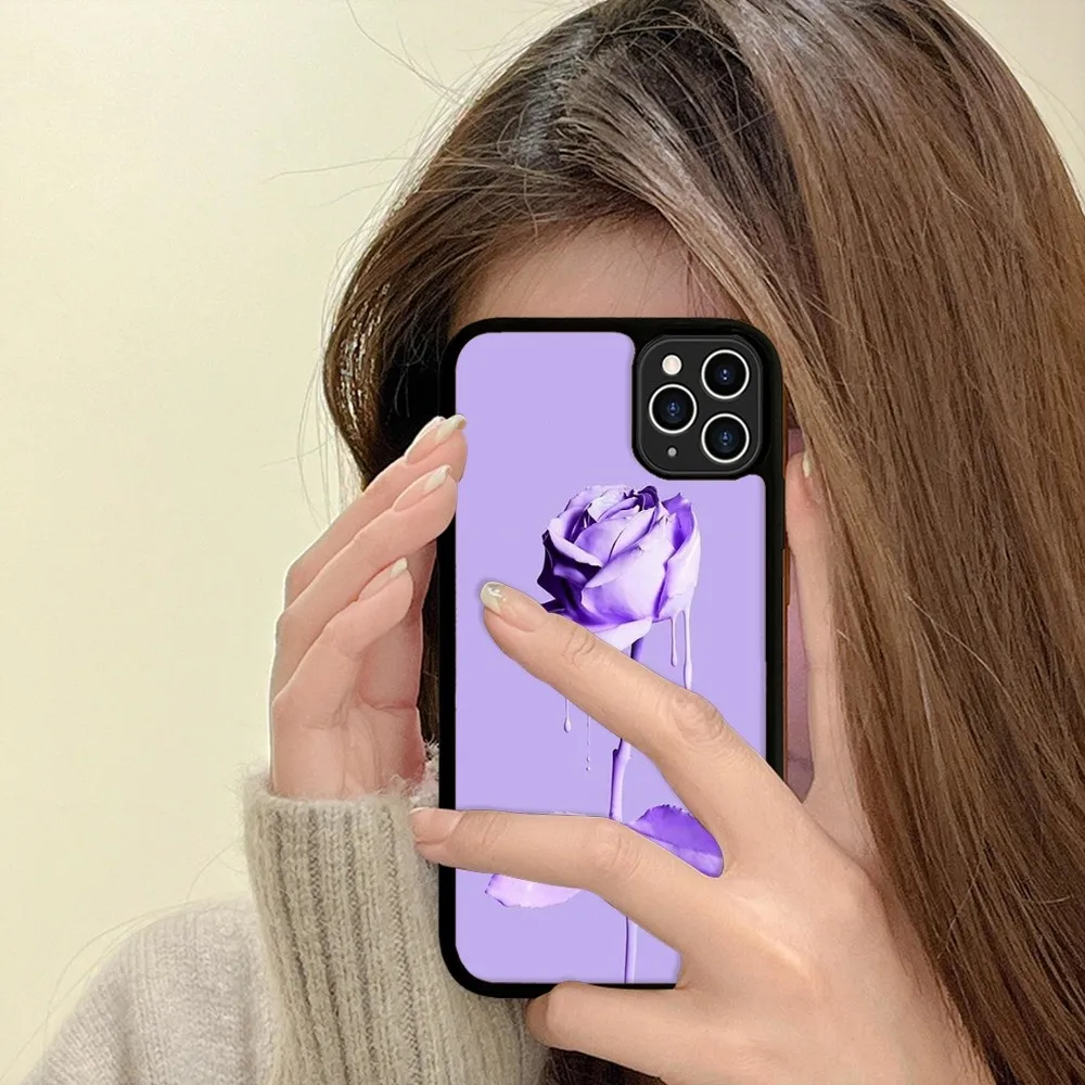 Aesthetics Purple Rose Phone Case Silicone PC+TPU Case For iPhone 14 11 12 13 Pro Max 8 7 6 Plus X XR Hard Fundas